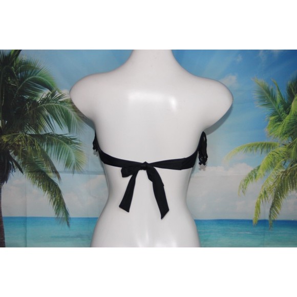American Eagle AEO Bikini Swim Top Black Fringed Bandeau Tie Back Size M - Picture 5 of 7